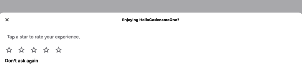 The AppReview fallback rating widget showing five stars and a Don’t ask again option