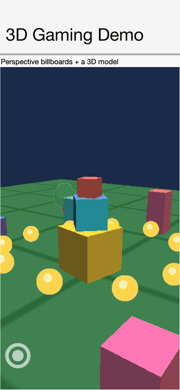 The 3D gaming demo sample, the camera orbiting a lit model and billboarded coins