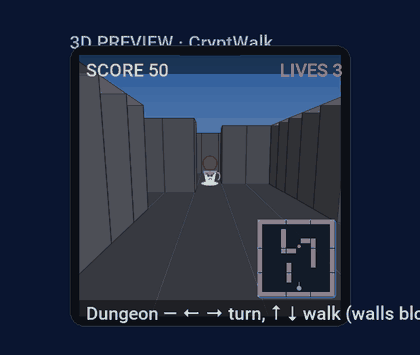 Walking the dungeon, in the Game Builder preview
