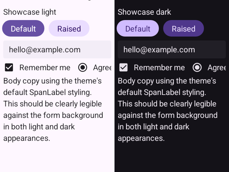 Android Material 3 theme — light and dark