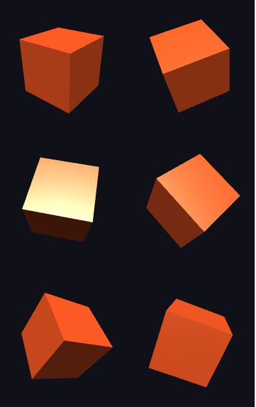 Six rotation stages of an animated cube